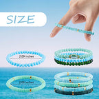 Ornaland 7Pcs Handmade Polymer Clay Heishi Surfer Stretch Bracelets Set Colorful Glass Beads Bracelets Boho Stackable Preppy Bracelets Wrist Jewelry for Women - color: Sky Blue
