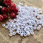 Amaney Ivory White Pony Beads with Storage Box 6x9mm Acrylic Beads 500pcs for Hair Braids Jewelry Making - color: White