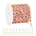 YOUBEIYEE Rose Pink Enamel Cable Chain for Jewelry Making Gold Plated Brass Jewelry Chain Roll with Jump Rings and Lobster Clasps - color: Rose Pink