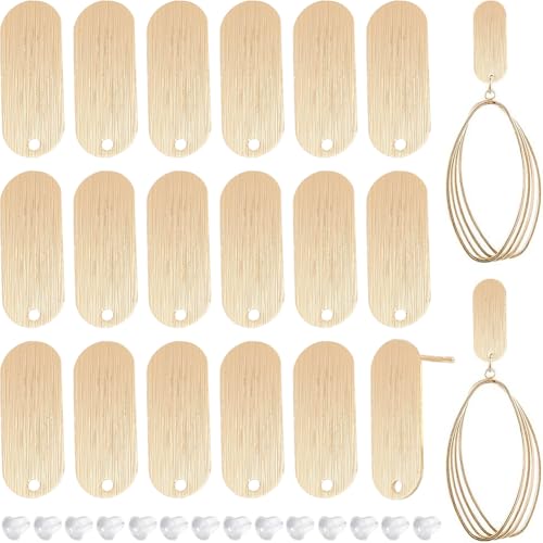 BENECREAT 20Pcs 18K Real Gold Plated Earring Studs, Oval Geometric Simple Style Ear Studs with Hole and 40Pcs Plastic Earring Backs for DIY Earring Jewelry Making, 21x8mm - color: Oval