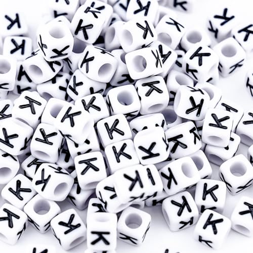 500Pcs Square Loose Letter Beads K 6X6mm Single Large Alphabet Beads for Friendship Jewelry Making - color: Square - K