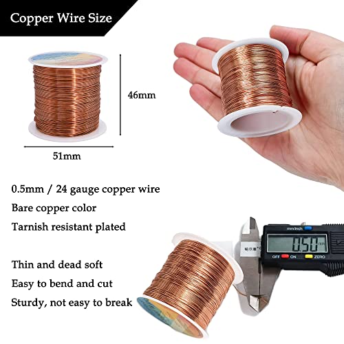 328 Feet Tarnish Resistant Copper Wires 24 Gauge/0.5mm Jewelry Craft Wires Beading Wire for Jewelry Making, Wire Wrapping and Crafting(Copper) - color: 1Copper, size: 24 Gauge