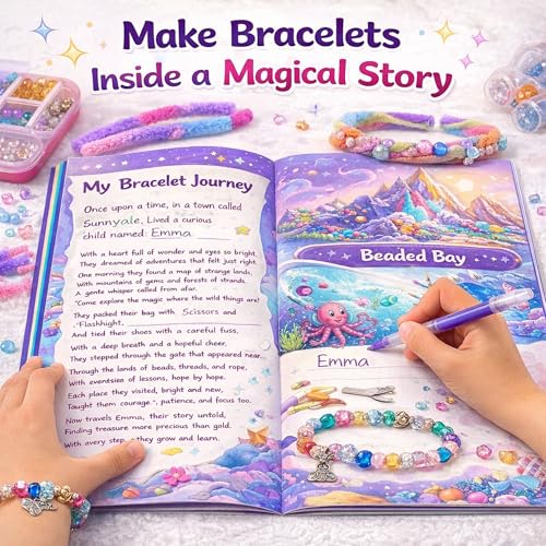 Butterfly EduFields Bracelet Making Kit for Girls Ages 8-14 | 25+ DIY Bracelets, 8 Craft Styles, Storybook | DIY Jewelry Craft Kit for Girls with 200+ Pieces, Beads, Loom, Charms, Threads, Clay, Gems