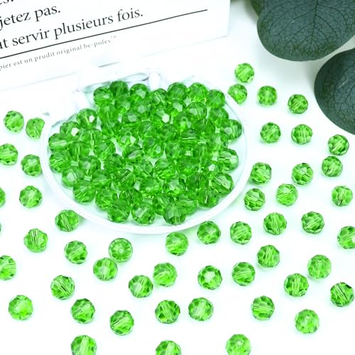Dowarm 200 Pieces Round Crystal Glass Beads for Jewelry Making, Crafts, Wine Charms, Wind Chimes, Suncatchers - 5000 Spacer Beads (Green, 4MM) - color: 07-Grass Green, size: 4MM