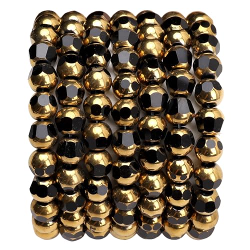 Glass Round Beads Black Octagon Faceted 8x7mm 42pcs Golden Edge Crystal Loose Beads for DIY Craft Jewelry Making - color: Black, size: 8*7mm