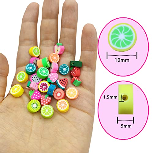 200pcs Fruit Polymer Clay Beads, Mixed Fruits Charm Spacer Beads for DIY Bracelet Necklace Jewelry Making - color: Fruit