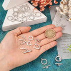 54 Pcs Antique Silver Toggle Clasps Alloy OT Toggle Jewelry Clasps Flower & Ring & Heart T-Bar Closure Clasp Fastener IQ End Connectors for DIY Necklace Bracelet Jewelry Making - color: Alloy-Heart/Flower/Ring