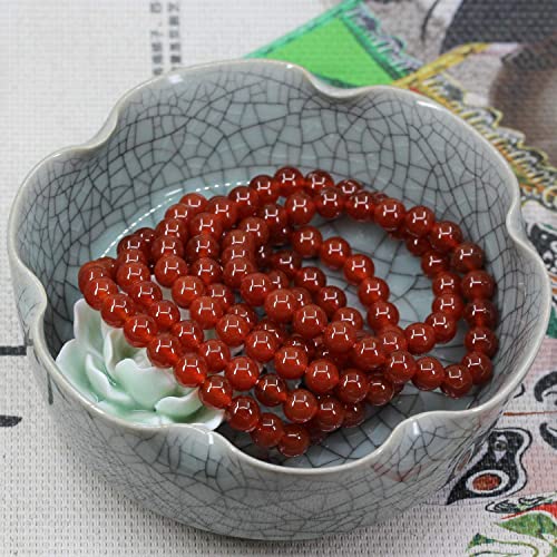 Angelstones Handmade Natural Healing Gemstone 8mm Round Beads Stretch Crystal Bracelet 7 Inch Unisex - color: Red Agate