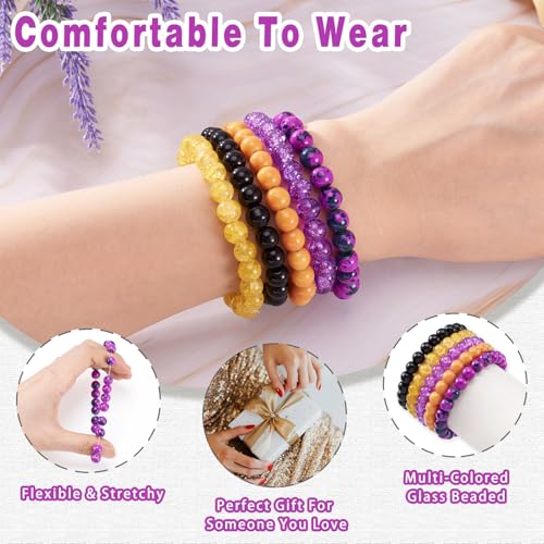 Elecrelive Glass Round Beaded Bracelet Set Clay Beaded Bracelets Stretch Bracelets - color: Mix Colors, Halloween