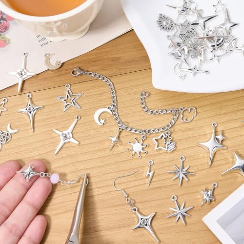 Charms for Jewelry Making Bulk Antique Silver Tibetan Alloy Pendants Love Word for Earring Bracelet Necklace - style: Star