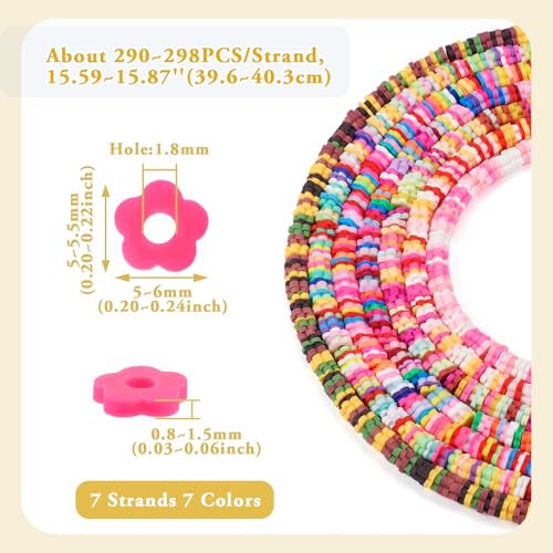 2030Pcs Handmade Polymer Clay Beads for Bracelets,Heishi Beads,Flower Beads Disc Beads,Mixed Color Flat Round Beads for Jewelry Making Friendship Bracelet Kit,Hole: 1.8mm