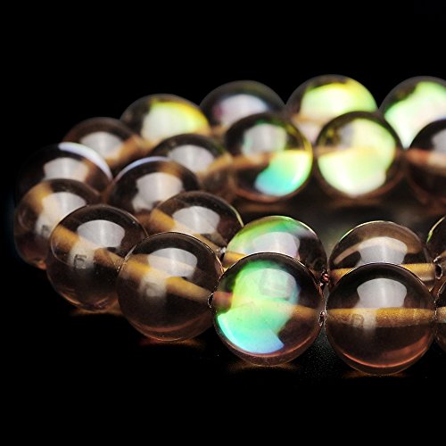 RUBYCA Round Moonstone Crystal Glass Beads Aura Iridescent for Jewelry Making (1 Strand, 10mm, Brown) - color: Brown, size: 10mm