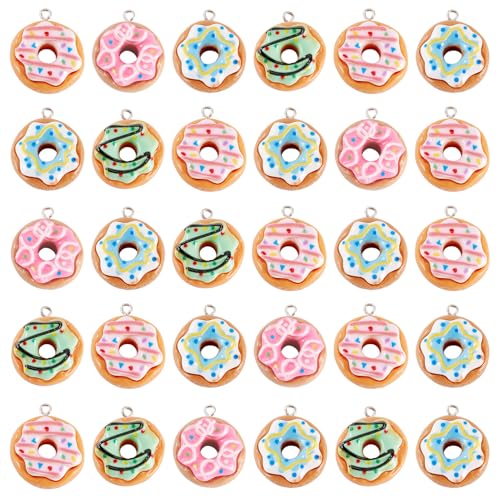 Cheriswelry Cup Cake Resin Pendants Lovely Food Sweet Dessert Dangle Charms Links Hanging Ornament with Metal Loop Fruit Pendants for Key Chains Bracelet Necklace Jewelry Making - color: Mixed Color-Donut