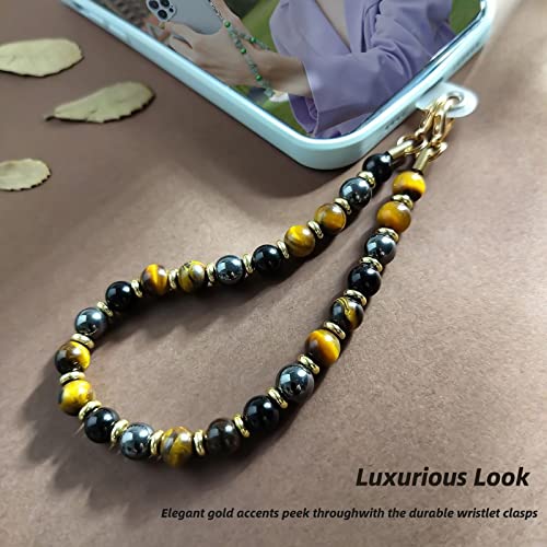 Marble Beaded Phone Wrist Strap,Detachable Phone Bracelet Strap with Tether Tab,Hands-Free Wristlet Strap (Yellow Tiger Eye) - color: Yellow Tiger Eye