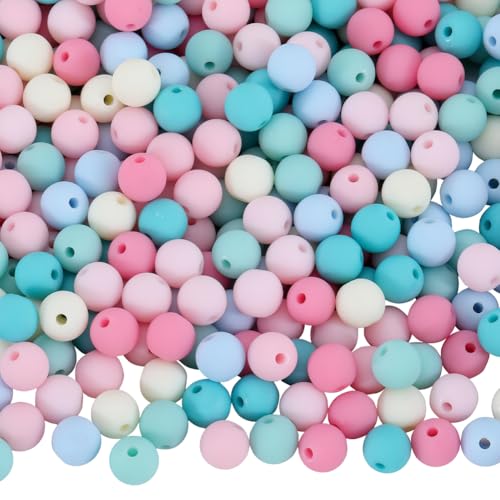 1 Box 500Pcs Rainbow Acrylic Beads Round Plastic Bead Bulk 8mm Candy Color Plastic Balls Bubble Gum Pastel Matte Loose Spacer Beads for Jewelry Making Bracelets Necklaces Earrings Adults - color: Pink, Blue