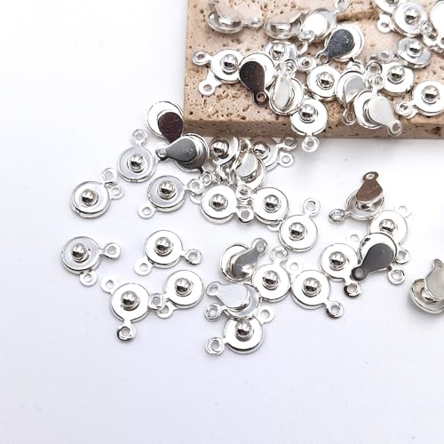 INSPIRELLE 50 Sets Snap Clasps Silver Metal Round Button Clasps for Jewelry Making