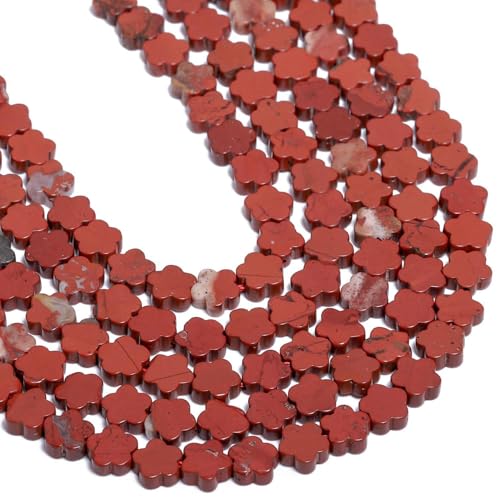 Songxi 60pcs 6mm Red Stone Plum Blossom Natural Stone Beads for Jewelry Making, Smooth Loose Flower Shape Gemstone Beads for Bracelets Necklace Earrings Making Supplies ﻿ - color: Red Stone