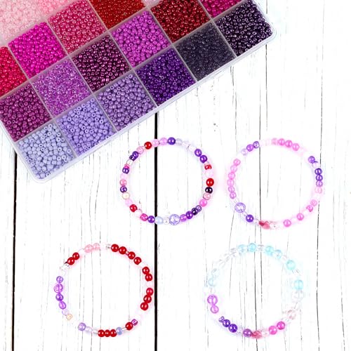 Purple Color 3mm Seed Beads, 5200Pcs Glass Seed Beads Kit with Storage Box for DIY Necklace Bracelet Crafts - color: Purple