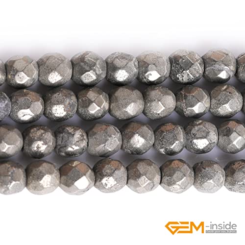 GEM-Inside 4mm Pyrite Beads Crystal Stone Faceted Round Genuine Loose Beads for Bracelet Necklace Jewelry Making 15" - color: Gray Pyrite, size: 4mm