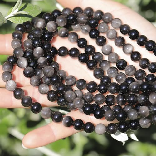 Natural Stone Beads Obsidian 8mm Polished Round Smooth Gemstone Beads for Jewelry Making Supplies 15 Inch(45Beads) - color: Obsidian 8mm-45pcs