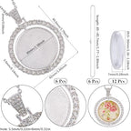 1 Box 24Pcs 30mm Round Rhinestone Trays Pendant Set Round Bezel Pendant Trays Glass Cabochon Blanks Double Sided Rotatable Tray with Silver Chains for Jewelry Making Supplies DIY Necklaces