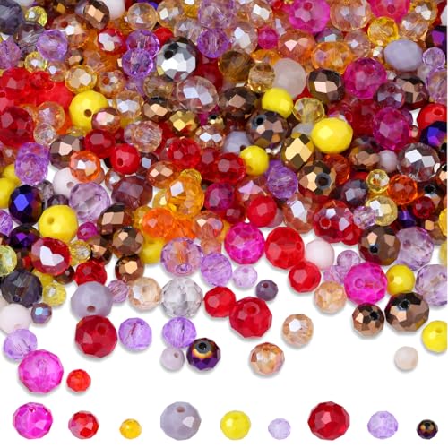 ZHIYUXI 1100PCS 4mm 6mm 8mm Faceted Glass Beads for Jewelry Making Crystal Assorted Glass Beads for Bracelet Making Necklaces Accessories - color: K-Gold Purple Red