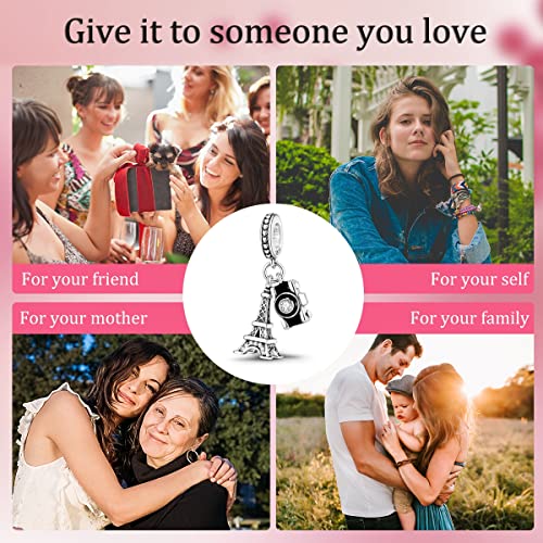 MULA 925 Sterling Silver Charms for Bracelets and Necklaces Lipstick and Bag Dangle Pendants Tower Camera Beads Jewelry Charms for Women - color: Camera and Tower