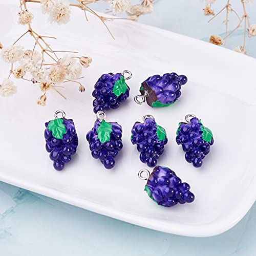 Craftdady Fruit Dangle Charms Pendants Cute Resin Food Pendants Apple Orange Pineapple Strawberry Pendants Lovely Vegetable Mushroom Charms for DIY Craft Earring Bracelet Necklace Jewelry Making - color: Purple, Grape