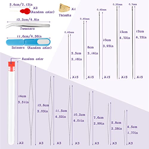 100 Pcs Beading Needles Set,75 Pcs Long Straight Beading Thread Needles 18 Pcs Big Eye Beading Needles with Threader, Needle Bottle, Yarn Scissors,Tweezers for Bracelets and Jewelry Making - style: 100 Pcs