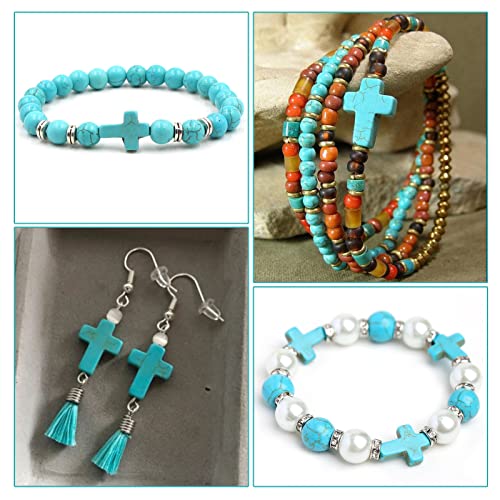 SUNNYCLUE 1 Box 100Pcs Turquoise Cross Beads Bulk Synthetic Turquoise Blue Gemstone Bead Easter Mini Cross Stone Spacer Beads for Jewelry Making Charms Beading Kits Christmas Bracelets DIY Supplies - color: 100pcs 12x16mm Blue Cross Beads