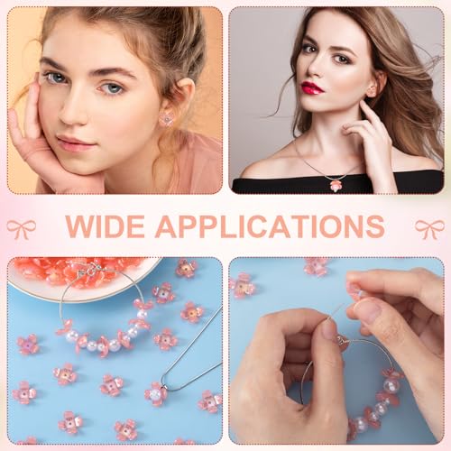 100pcs Cherry Blossom Beads, 5-Petal Acrylic Flower Beads, Mini Spacer Hair Accessories Halloween Christmas for Bracelets Earring Jewelry Making- Red - color: Red
