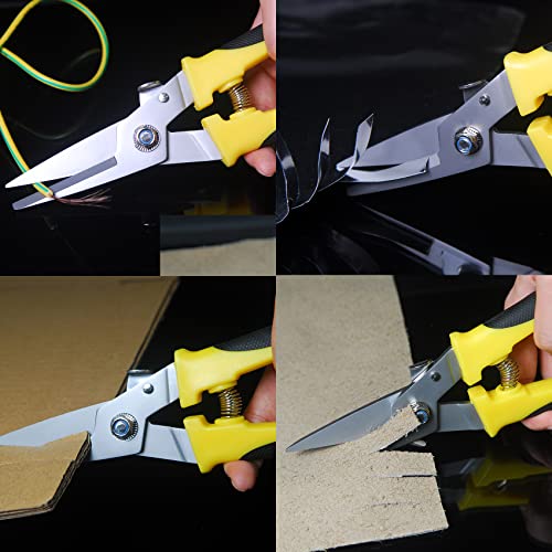 TOOLMAK Aviation Tin Snips Heavy Duty Metal Cutter, Straight Shears with Stainless Steel Blade & Comfort Grips, Multifunction Cutting of Branches, Cable Wires, Thin Iron, Cardboard(Right Hand), 8 Inch - size: 8 Inch Straight Blade