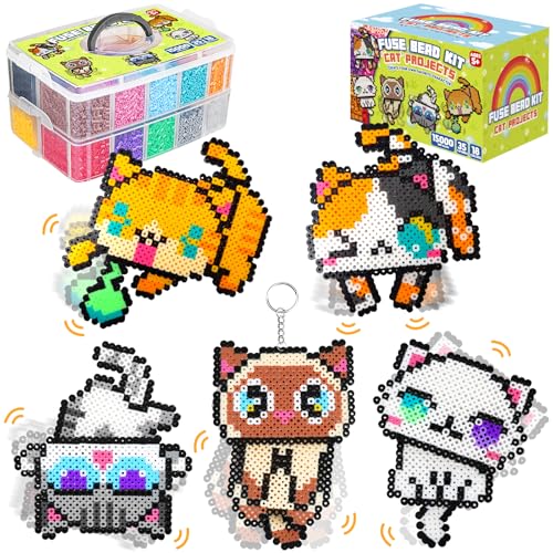 FUNZBO 15000 5mm Fuse Beads Kit - 18 Colors Fuse Beads Set with 5 Cat Patterns, Birthday Gifts for Kids, Home School Arts and Crafts Project, Art Decorations, Toys Gift Set for Girls and Boys Age 5+ - size: 15000 pcs with 5 Cat Patterns