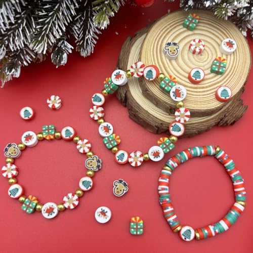 ZSFLZS 1401pcs Christmas Polymer Clay Beads Bracelet Making Kit, Gold Beads Clay Bead Charms for Jewelry Making DIY Bracelet, Necklace, Earring, Christmas Charms Arts Crafts DIY Gift - color: 2 Christmas model