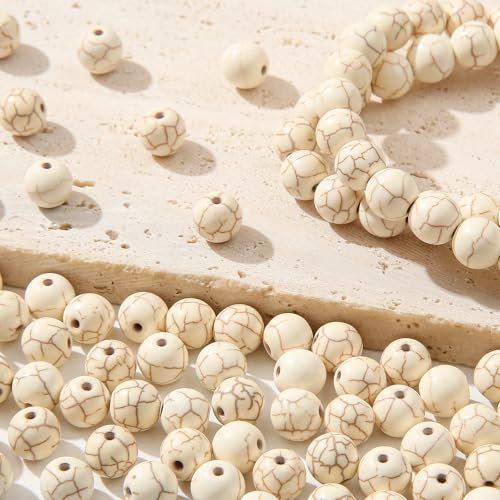 8mm White Turquoise Beads 190pcs Natural Stone Bead Gemstone Round Loose Beads for DIY Crafts Bracelet Necklace Earrings Jewelry Making(White) - color: white