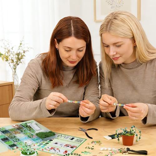 GarfxG Beaded Plant Kit, Green Glass Beads Plants Kit, Forever Plant Beads Green Beads with Step by Step Instructions, Video Tutorials, DIY Making Tools for Home Decor Jewelry Making DIY Craft
