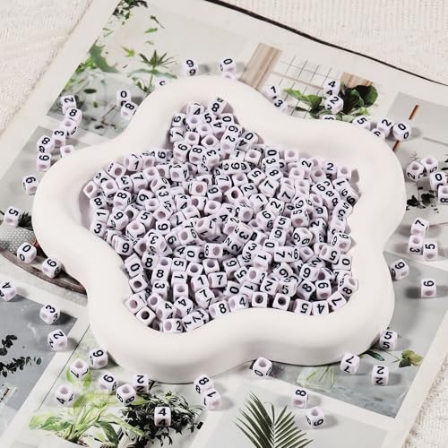 1000Pcs Square White Acrylic Number Beads Cube Number Beads 0-9 for Jewelry Making DIY Necklaces Key Chains Bracelets (6x6mm) - color: White Mixed Black Number 0-9