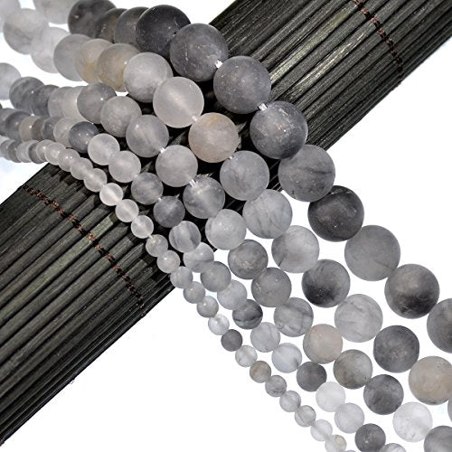 AD Beads Beautiful Natural Matte Gemstone Round Spacer Loose Beads 4-12mm (4mm, 02 Matte Cloud Crystal Quartz) - color: 02 Matte Cloud Crystal Quartz, size: 4mm