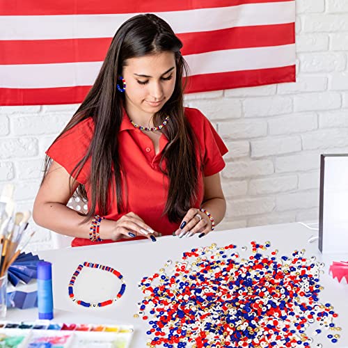Ferraycle 5700 Pcs Fall Halloween Clay Beads Set Christmas Clay Beads Holiday DIY Jewelry Making Kits for Bracelet Necklace Earring(Red, Blue, White) - color: Red, Blue, White