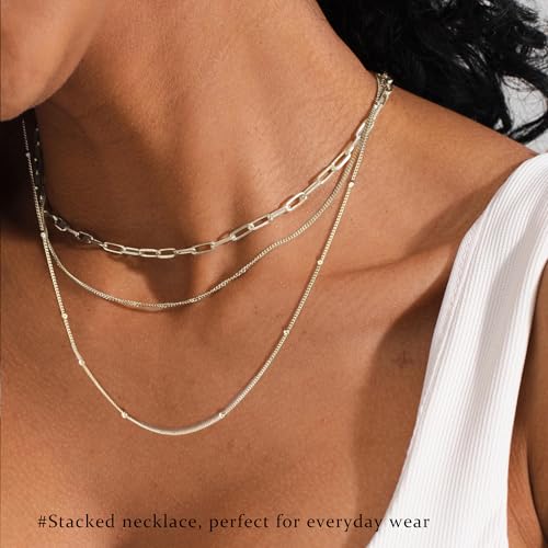 3PCS Gold Necklaces for Women,Chunky Statement Gold Plated Necklace Stack Layered Sterling Silver Herringbone Chains for Women Dainty Trendy Silver Chains Stacked Jewelry Gifts - color: silver beaded necklace set