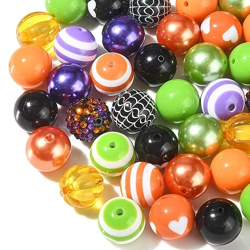 DanLingJewelry 50Pcs Mixed Styles 20mm Acrylic Halloween Bubblegum Beads Cobweb Heart Round Beads for Festival Jewelry Making DIY - color: 50pcs - Halloween