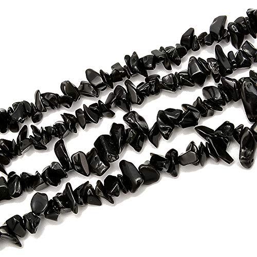 PLTbeads 5-8mm Natral Healing Gemstone Waist Bracelets Necklace Kit Irregular Stone DIY Crafts Design Jewelry Making 1 Strand per Bag Approxi 34 inch (Black Obsidian Chips) - color: Black Obsidian Chips