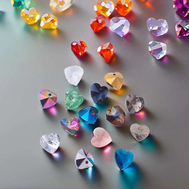 Ipotkitt 200 Pcs Colorful Glass Faceted Heart Charms Romantic Valentines Love Crystal Heart Shaped Charms for DIY Craft Jewelry Making Findings - color: 200pcs-Faceted Heart Charms-14x14x8mm