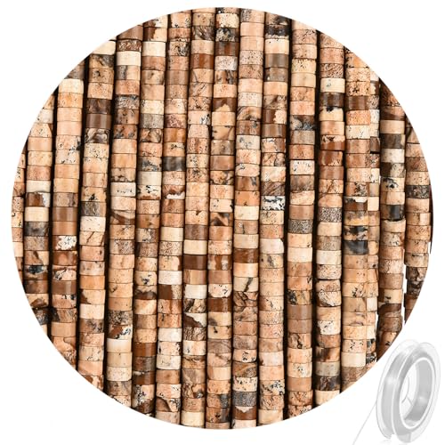 300pcs Natural Picture Jasper Heishi Spacer Beads 2x4mm Genuine Real Disc Stone Beading DIY Charm Smooth Loose Gemstone Beads for Jewelry Making Bracelets Necklaces Earrings Crafts - color: Yellow Picture Jasper