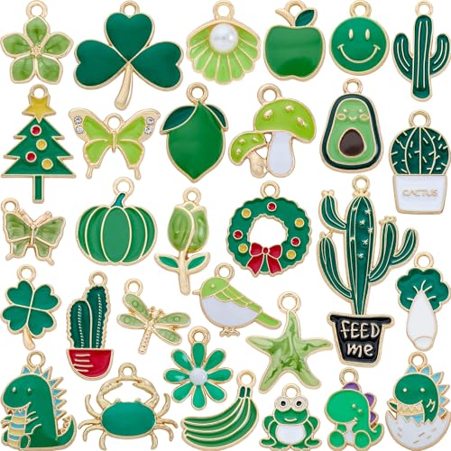 Anjulery 30Pcs Charms for Jewelry Making and Crafting - Assorted Enamel Charms for Bracelets Necklaces Earrings Pendants (Green) - color: Green