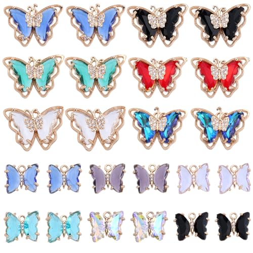 SUNNYCLUE 1 Box 24Pcs Crystal Butterfly Charms 21x16mm Large Rhinestone Butterfly Dangle Charm 12x10mm Small Colorful Glass Butterflies Beads Butterfly Wing Charms for Jewelry Making Charms DIY Craft - color: 1 Box 24Pcs Crystal Butterfly Charms 2 Sizes