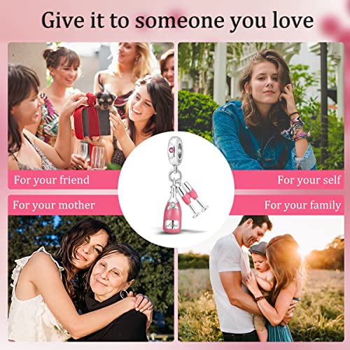 MULA 925 Sterling Silver Charms for Bracelets and Necklaces Lipstick and Bag Dangle Pendants Tower Camera Beads Jewelry Charms for Women - color: Champagne and Glass