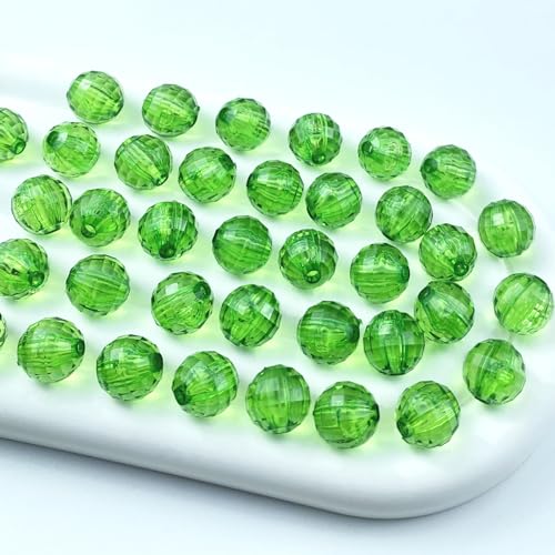 200 PCS 10mm Acrylic Round Faceted Beads Crystal Spacer Beads Multiple Faceted Loose Beads for DIY Jewelry Making Bracelet Necklace Earring Wind Chimes Wine Charms Sun Catchers(Green) - color: 13-Green, size: 10MM