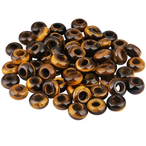 SUNYIK Tiger's Eye Stone Large Hole (6mm) Rondelle Loose Charms European Bead fits Bracelet,Jewelry Makings Pack of 20 - color: Brown-Tiger's Eye Stone, size: 14x8mm