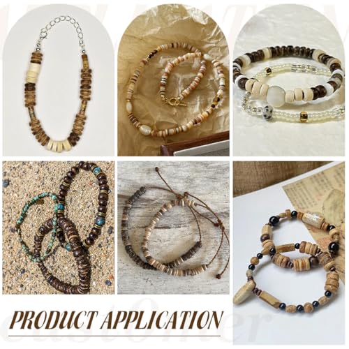 RACIOCK 630Pcs Natural Coconut Shell Beading for Jewelry Making Kit - Handmade Boho Craft Beads with Wood & Shell Spacers for Bracelet, Necklace, DIY Crafts, Boho Style Jewelry Gifts for Woman Man